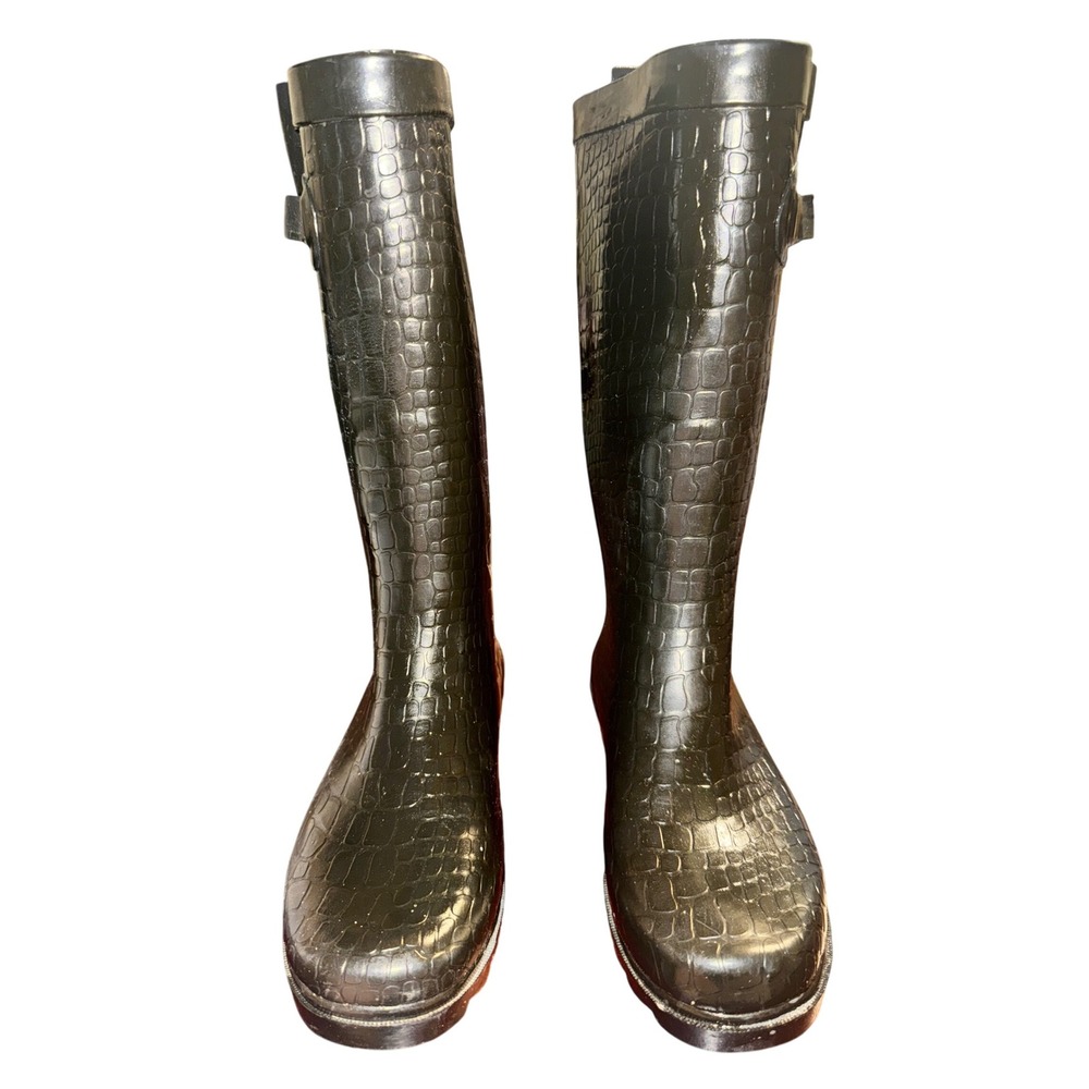 Capelli New‎ York Women's Black Crocodile Print Rubber Rain Boots Size 7